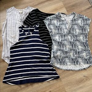 2 summer T shirts and 2 tanks  - Black, White, Blue Stripes